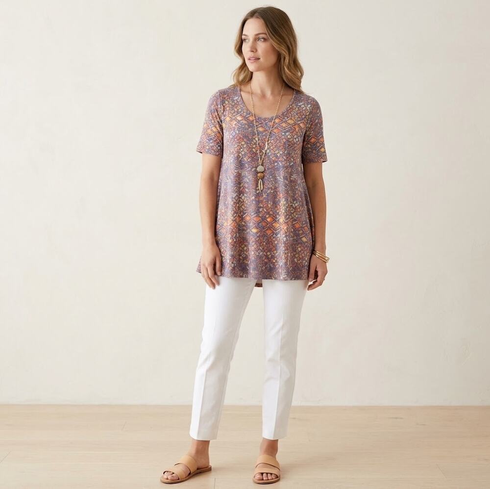 LuLaRoe Perfect T Medium NWT Boho Floral Geometric Swing Tunic Top Orange